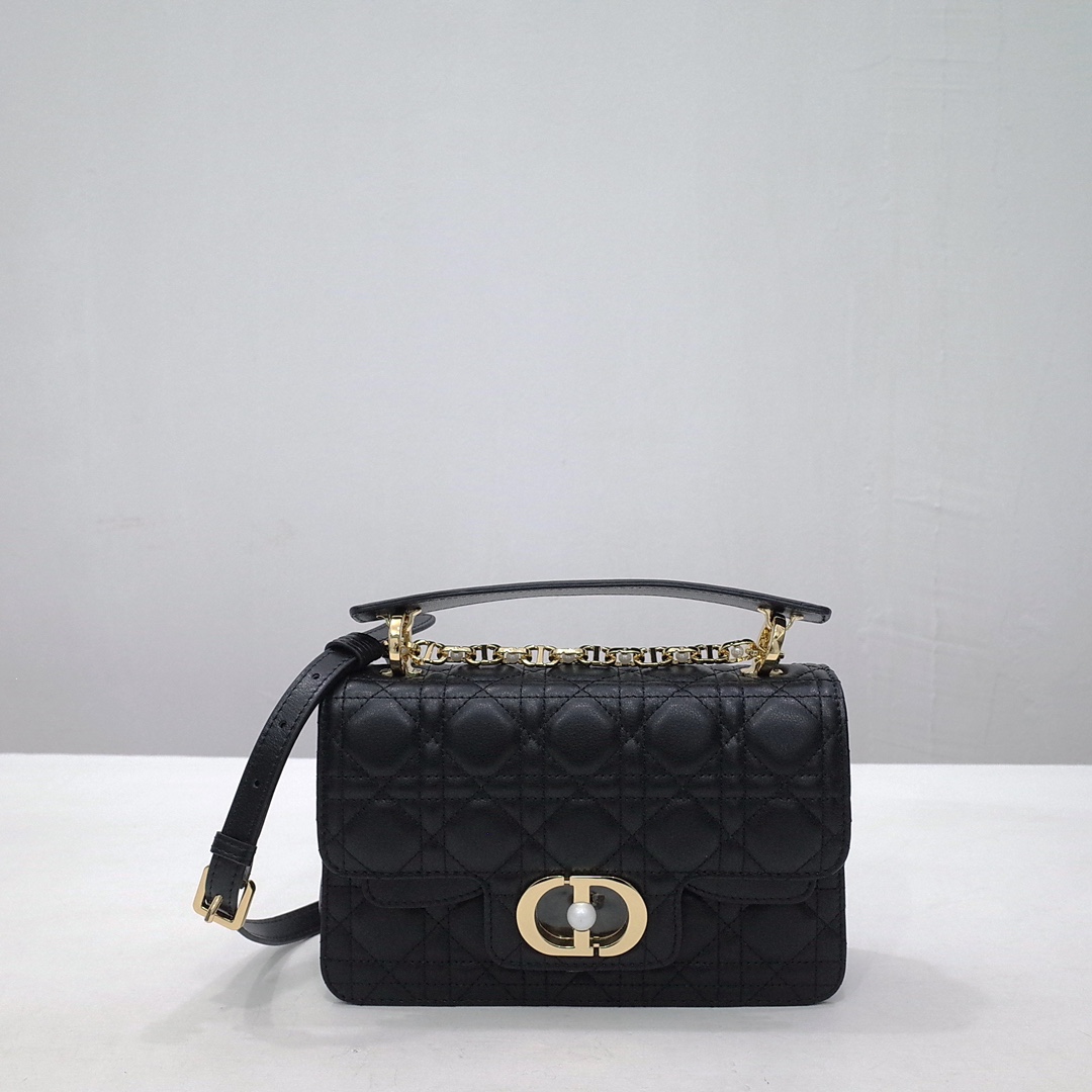 Small Dior Jolie Top Handle Bag Black Cannage Calfskin